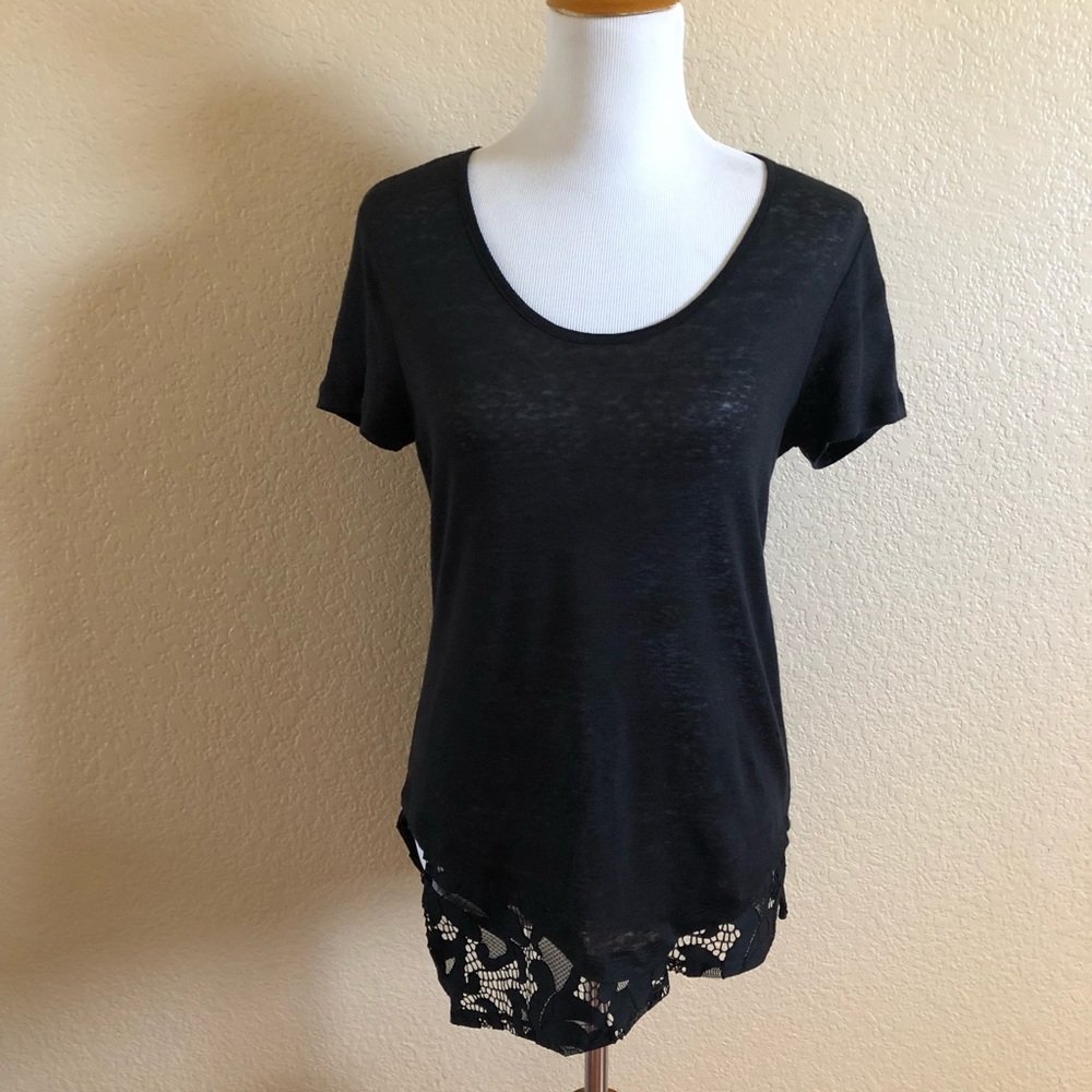 Red Haute Black Lace Hem Linen Top M NWOT